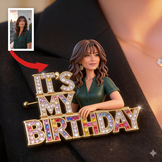 Custom Photo 50th Birthday Middle-Aged Latina Woman Acrylic Enamel Pin
