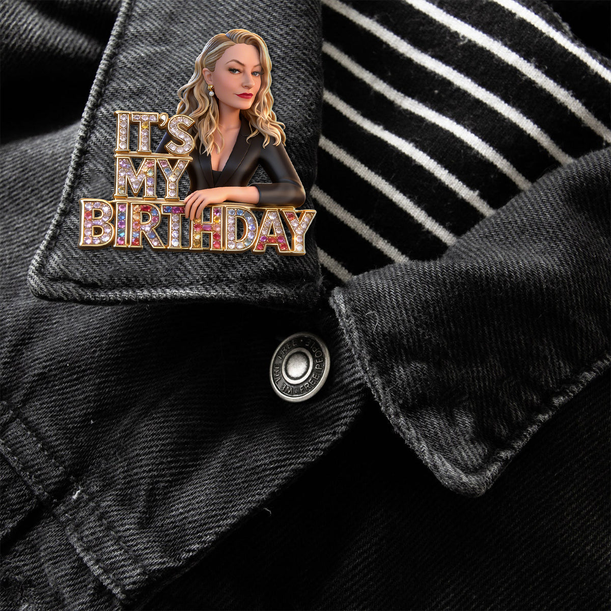 Custom Photo 50th Birthday Middle-Aged Woman Pin, Gift for Mom Grandma Wife