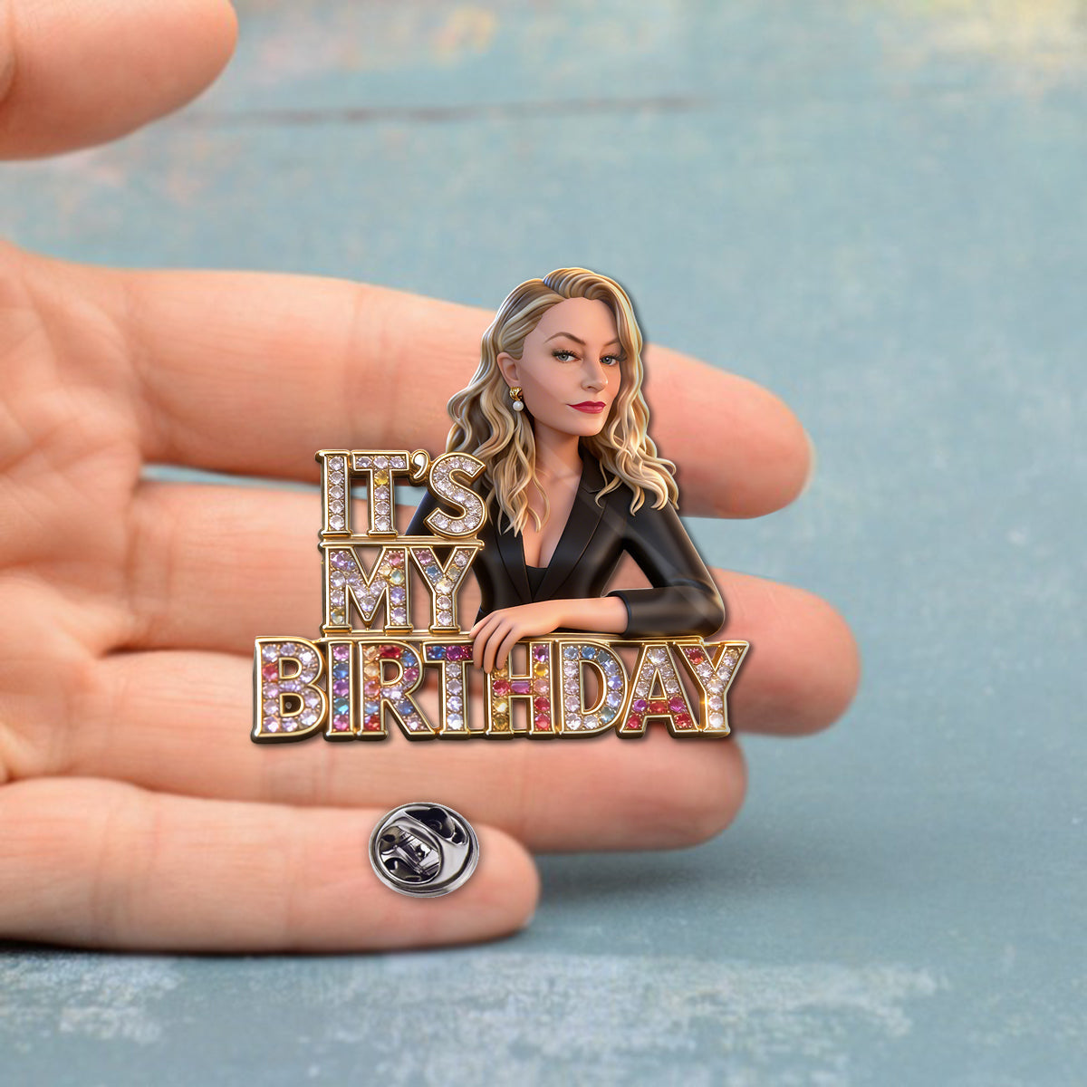 Custom Photo 50th Birthday Middle-Aged Woman Pin, Gift for Mom Grandma Wife