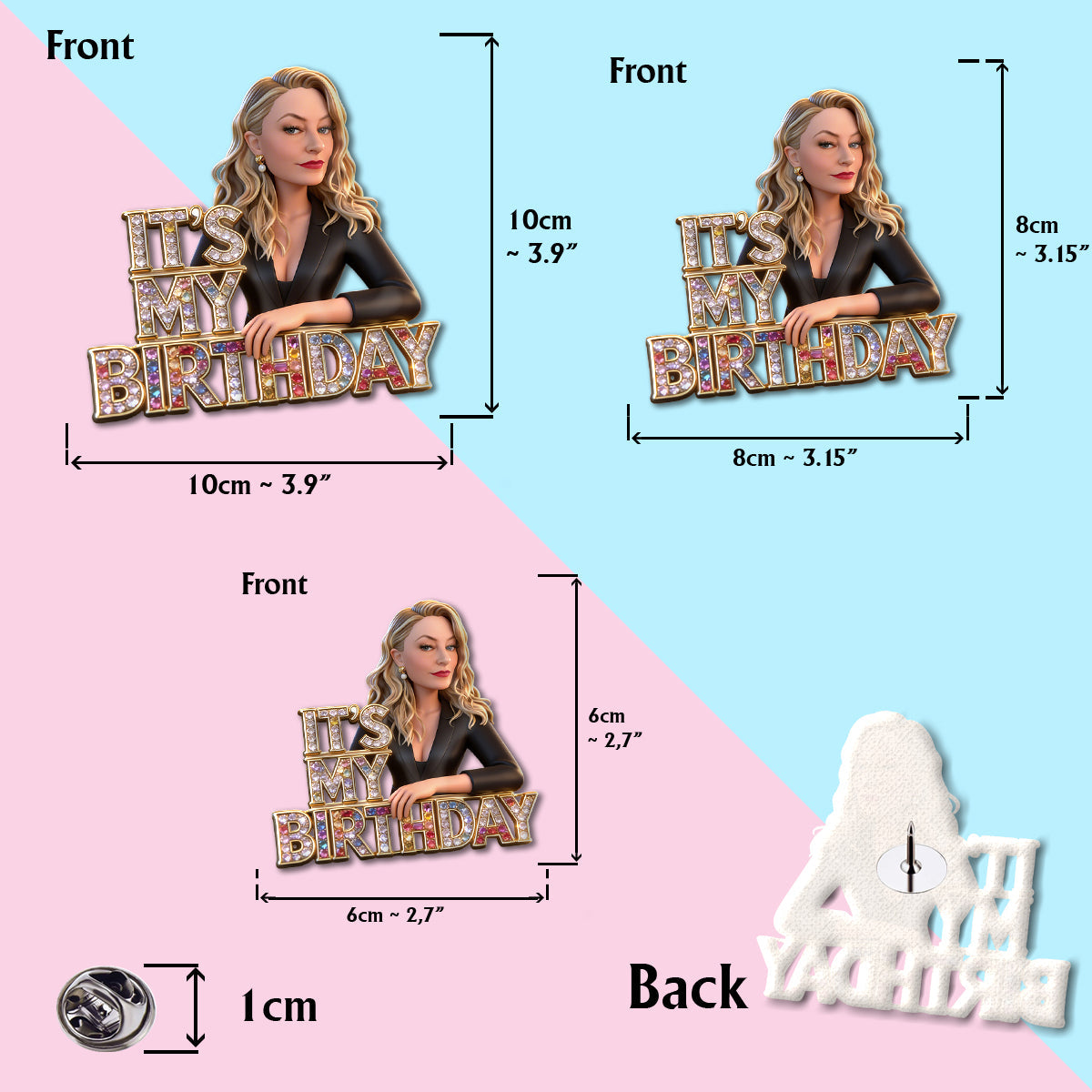 Custom Photo 70th Birthday Older Latina Woman Acrylic Enamel Pin Grandma Gift