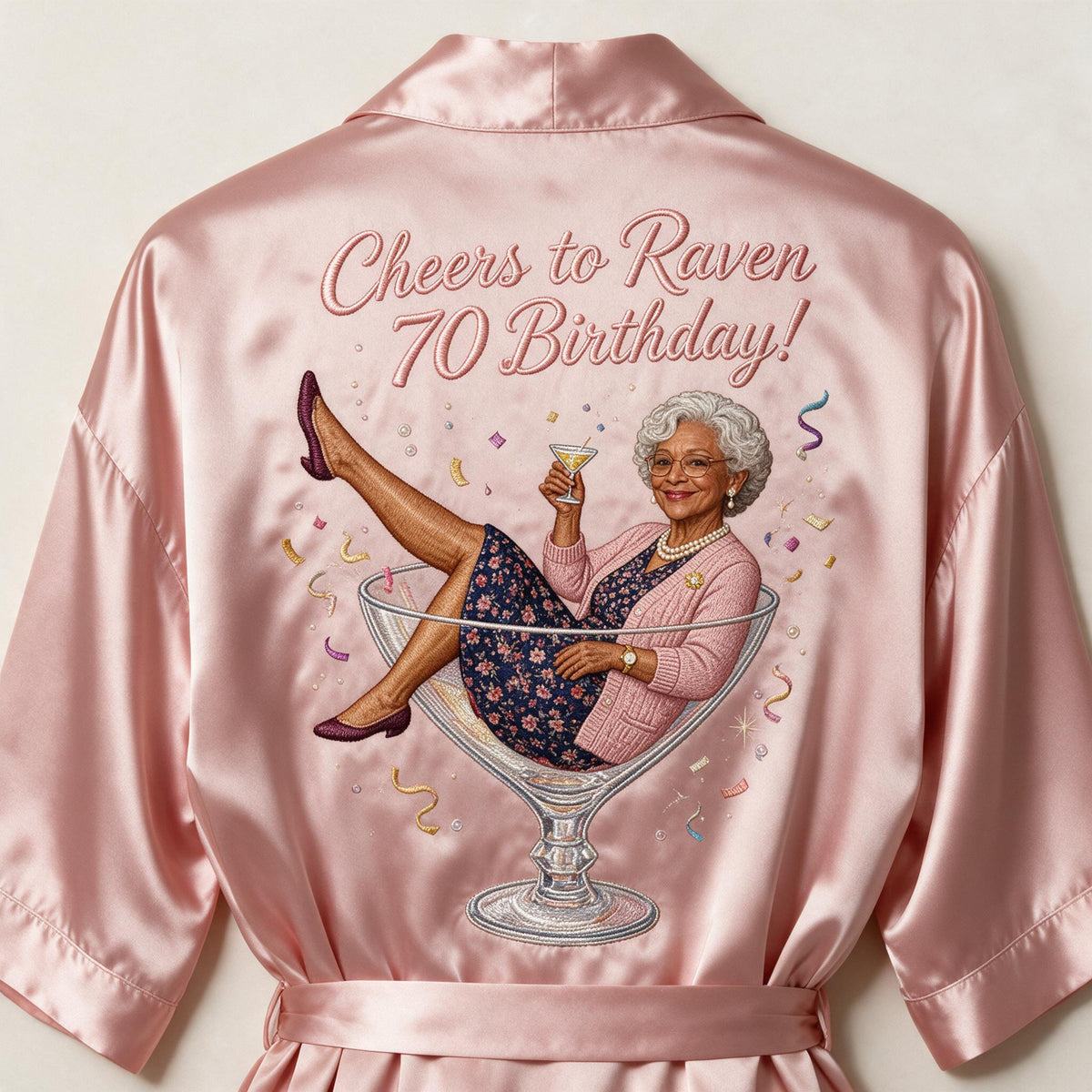 Personalized 70th Birthday Older Black Woman Satin Robe Mom Grandma Wife Gift