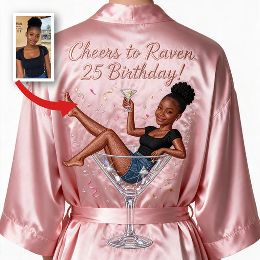 Personalized 25th Birthday Black Woman Satin Robe Birthday Gift