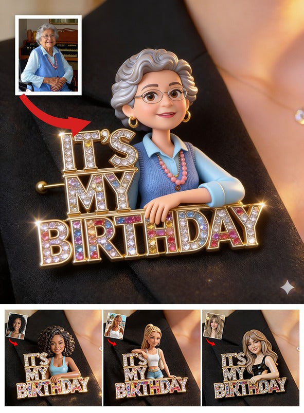 Custom Photo 70th Birthday Older Latina Woman Acrylic Enamel Pin Grandma Gift