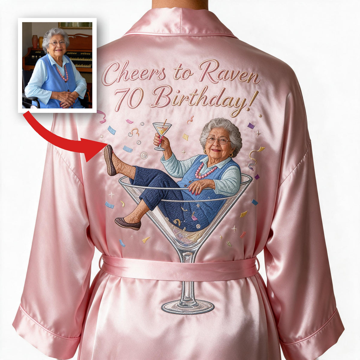 Personalized 70th Birthday Older Latina Woman Satin Robe Gift for Grandma Mom