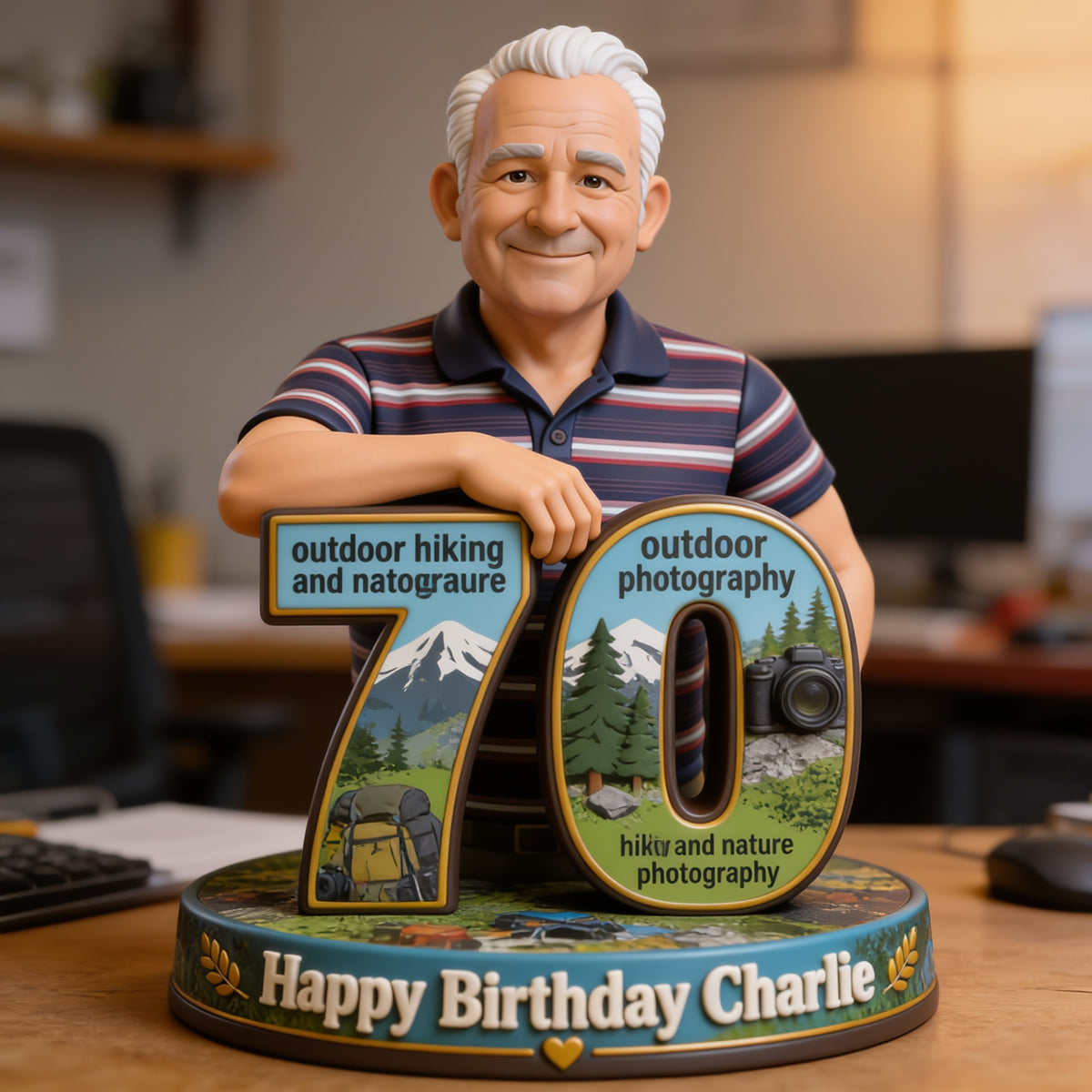 Personalized 70th Birthday Older Man 3D Figurine Gift for Dad, Grandpa