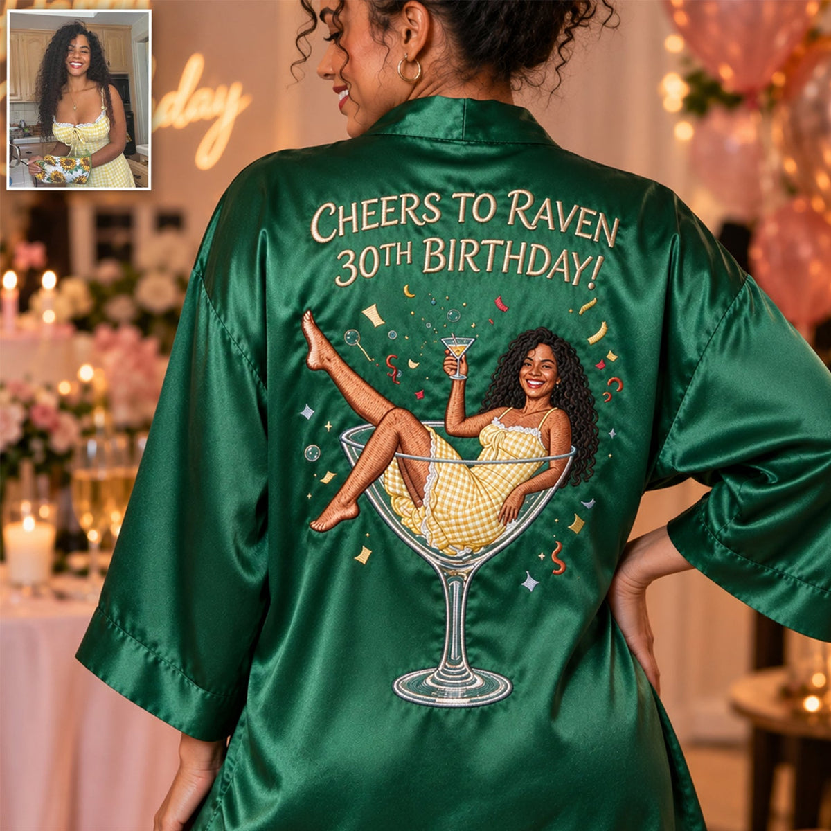 Personalized 25th Birthday Black Woman Satin Robe Birthday Gift
