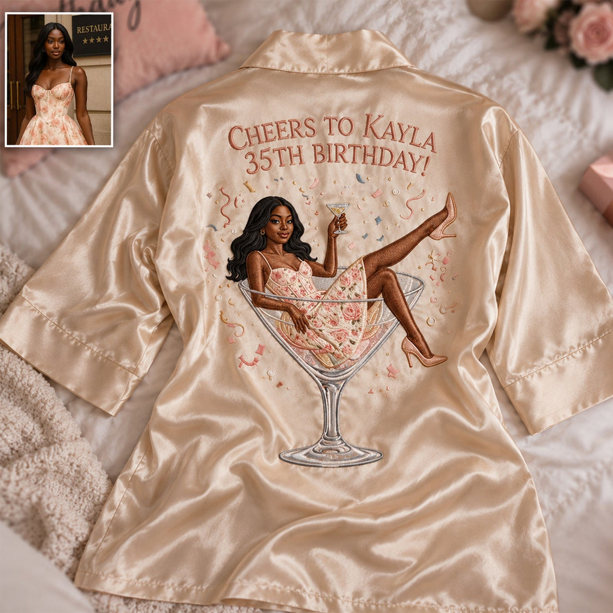 Personalized 25th Birthday Woman Satin Robe Fun Birthday Gift For Her