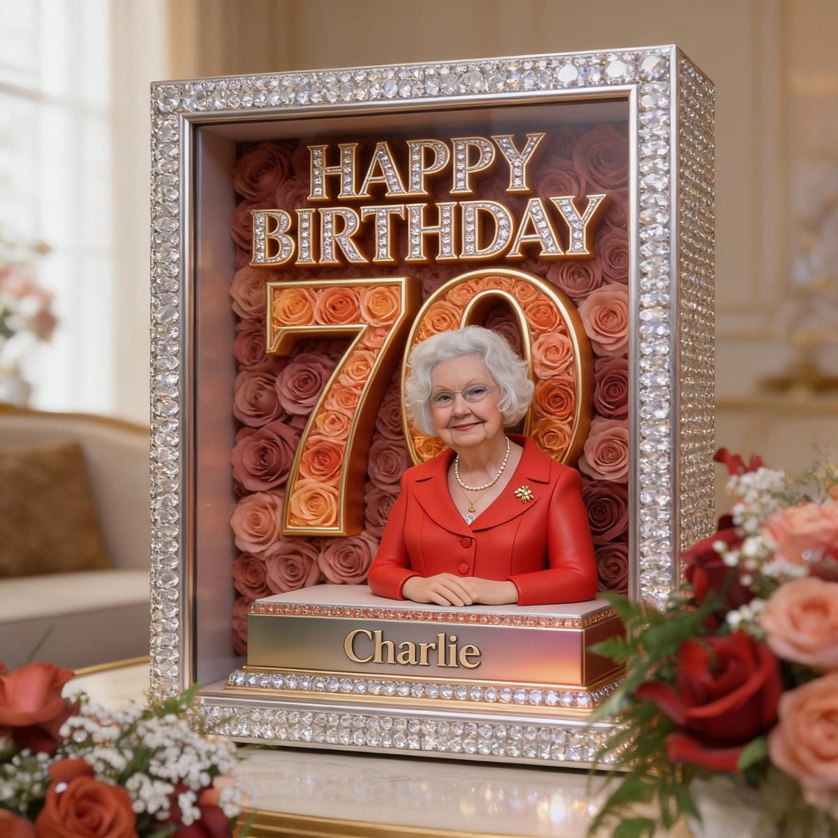 Personalized 70th Birthday Older Woman Custom Shaped Acrylic Plaque Gift