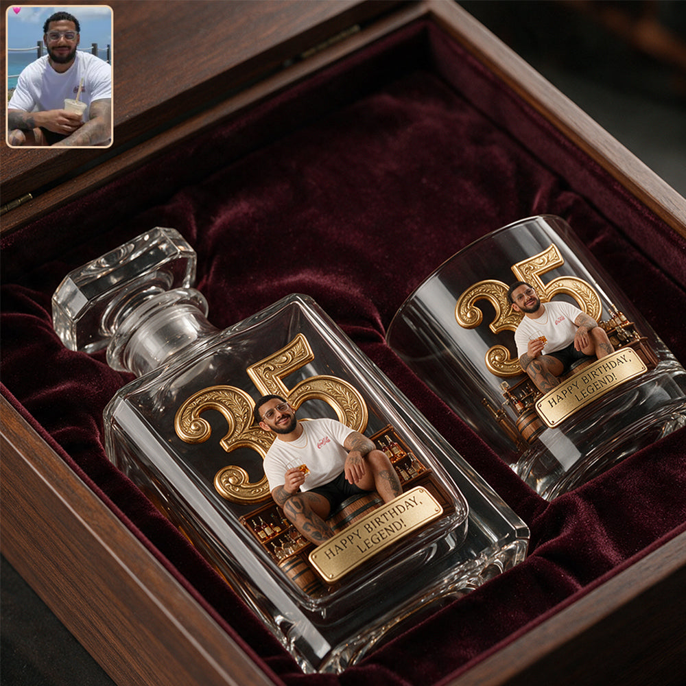Personalized 70th Birthday Older Man Whiskey Decanter Set Gift For Dad Grandpa