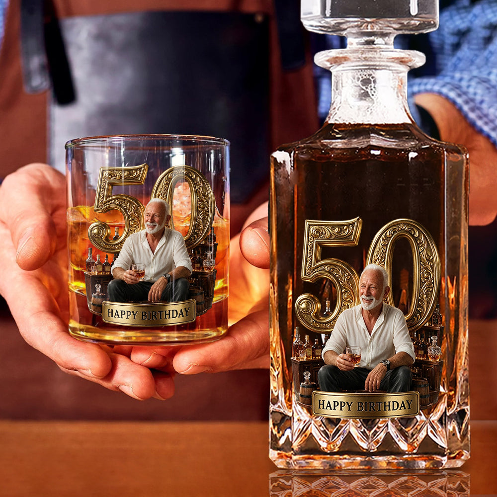 Personalized 45th Birthday Middle-Aged Latino Man Whiskey Decanter Set Gift For Dad Husband Grandpa