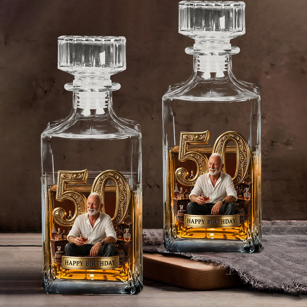 Personalized 70th Birthday Older Man Whiskey Decanter Set Gift For Dad Grandpa