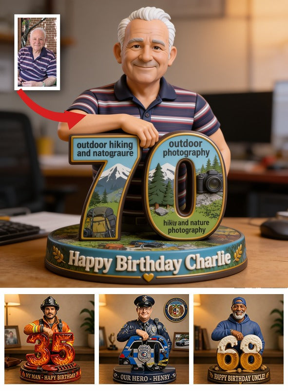 Personalized 70th Birthday Older Man 3D Figurine Gift for Dad, Grandpa