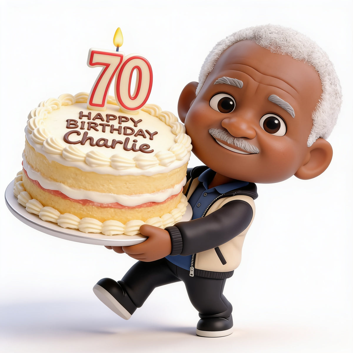 Personalized 70th Birthday Older Black Man 3D Figurine Gift for Dad Husband Grandpa