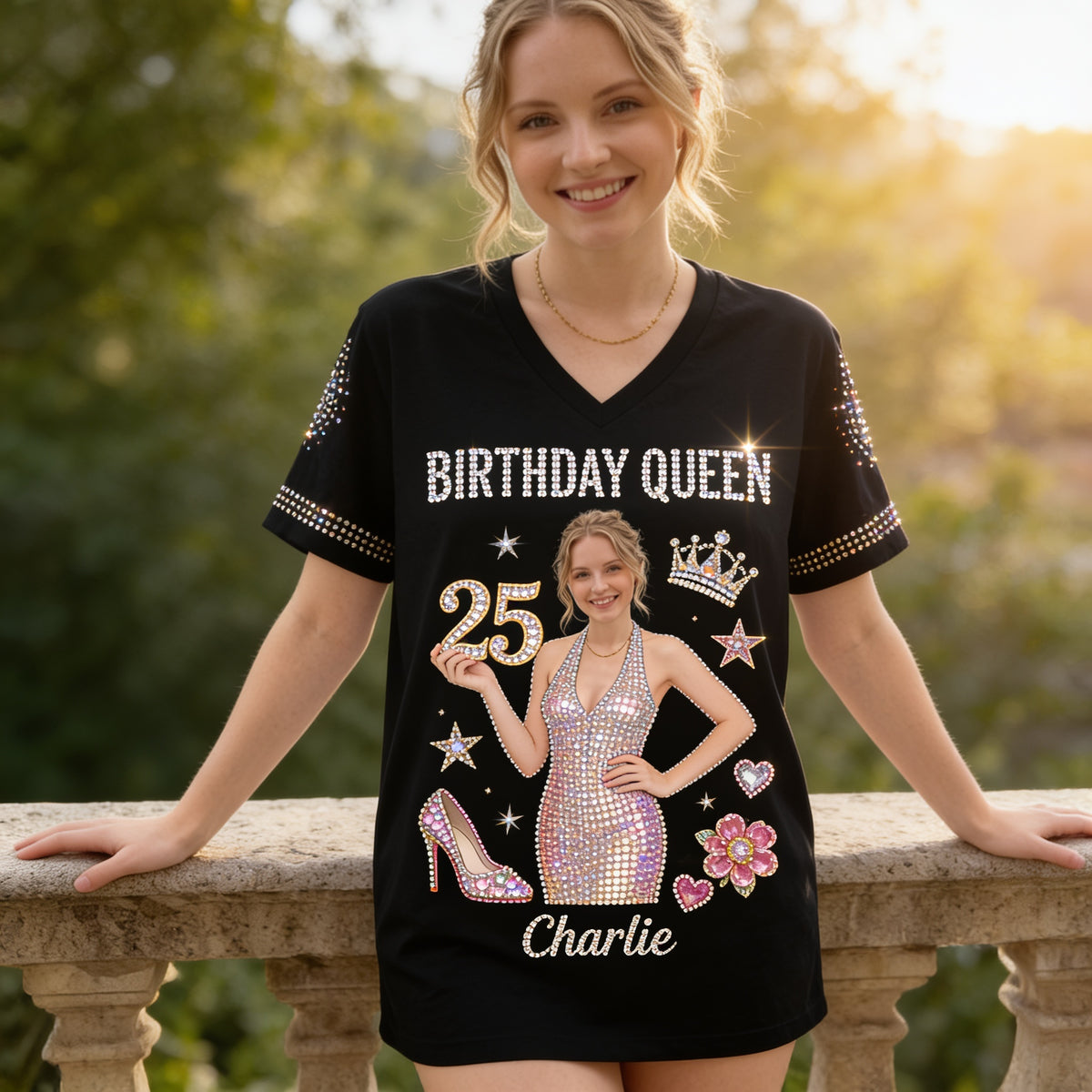 Personalized 25th Birthday Woman V-Neck T-Shirt, Birthday Gift for Her