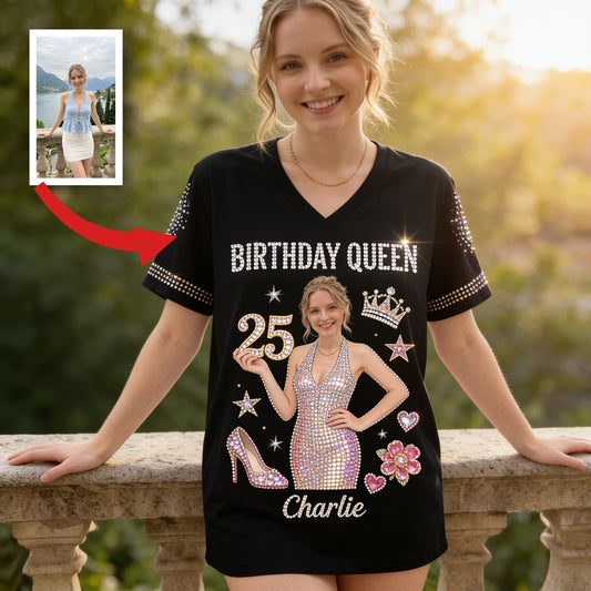 Personalized 25th Birthday Woman V-Neck T-Shirt, Birthday Gift for Her