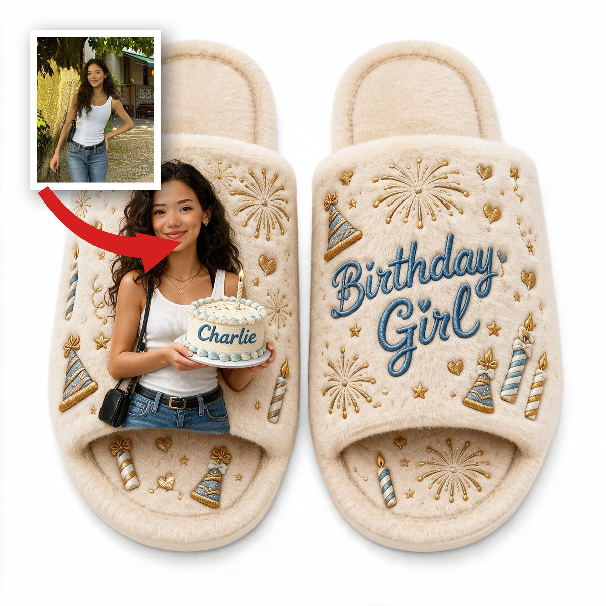 Personalized 21st Birthday Latina Woman Open-Toe Slippers Gift for Her