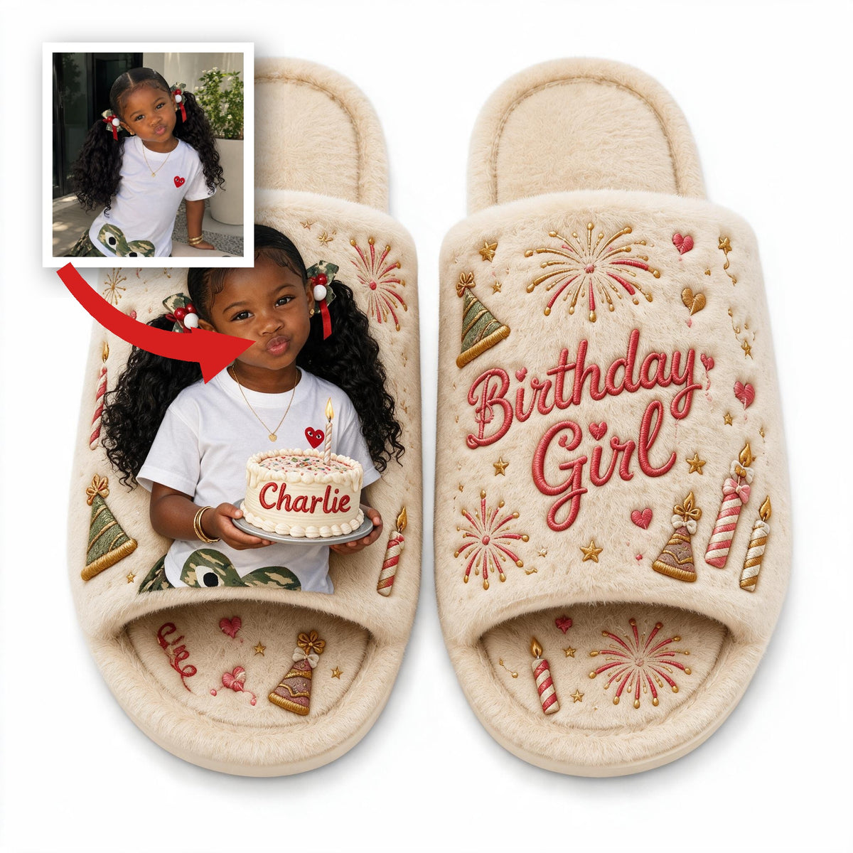 Personalized Birthday Black Little Girl Open-Toe Slippers, Gift for Daughter Granddaughter Niece