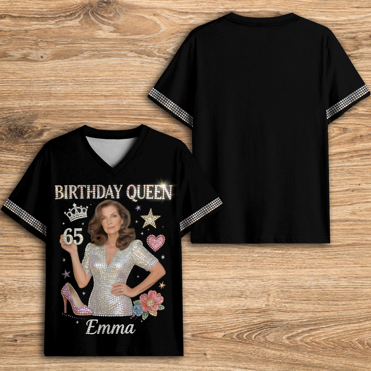Personalized 45th Birthday Middle-Aged Woman V-Neck T-Shirt Birthday Queen Gift
