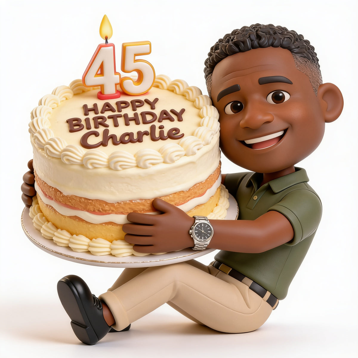 Personalized 45th Birthday Middle-Aged Black Man 3D Figurine Gift