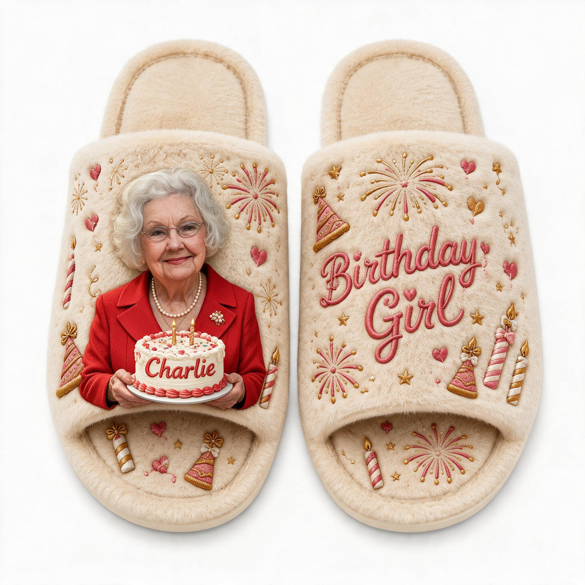 Personalized 70th Birthday Older Woman Open-Toe Slippers Grandma Gift
