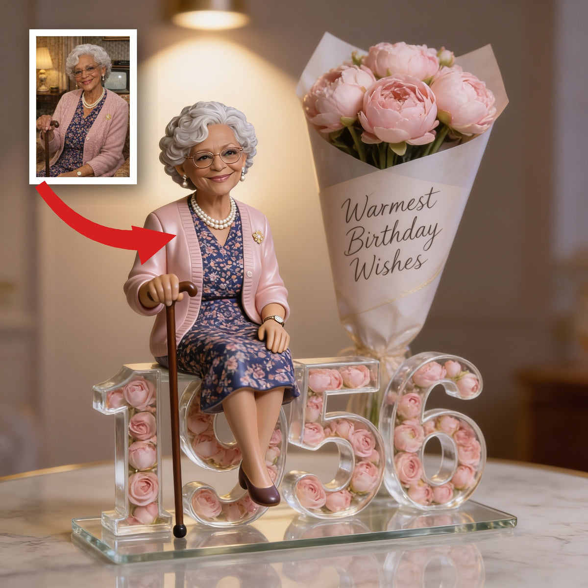 Personalized 70th Birthday Older Black Woman Custom Shaped Acrylic Plaque Gift