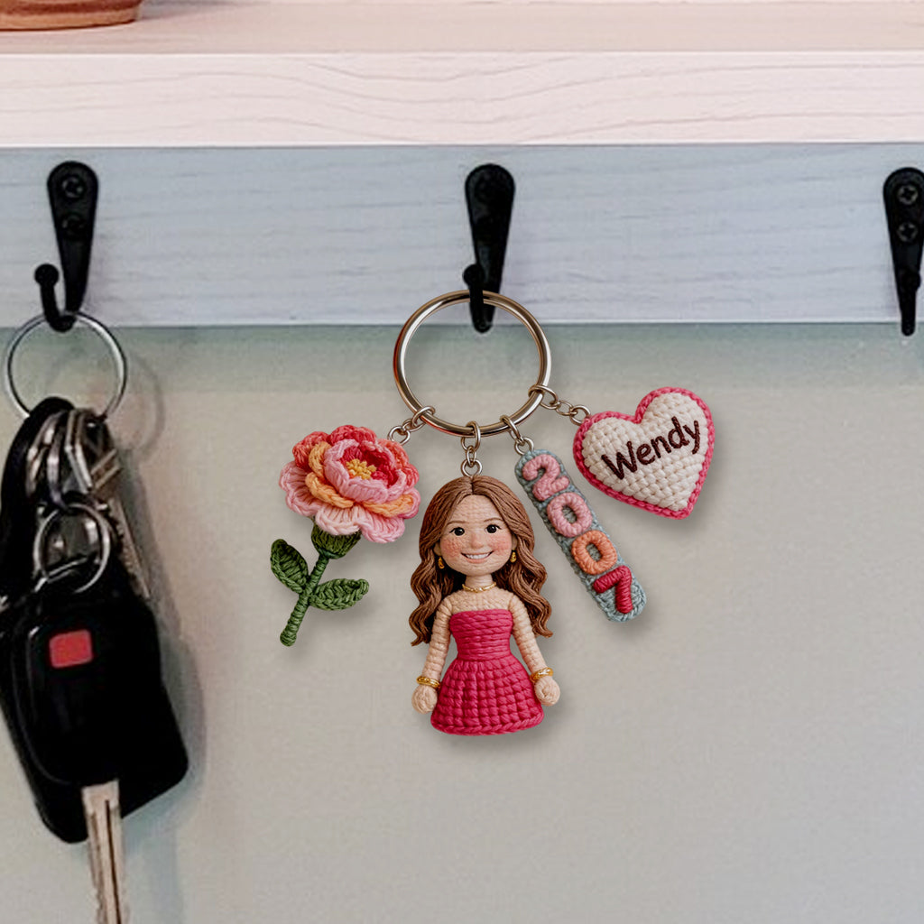 Personalized Birthday Little Girl Keychain, Custom Gift for Daughter Granddaughter Niece