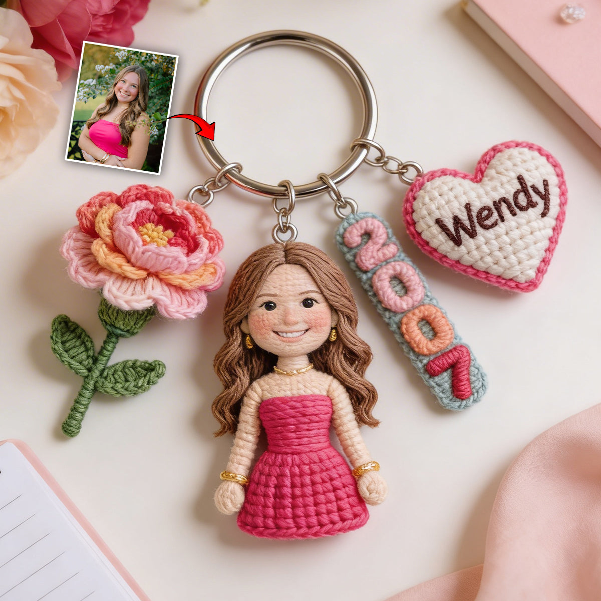 Personalized Birthday Little Girl Keychain, Custom Gift for Daughter Granddaughter Niece