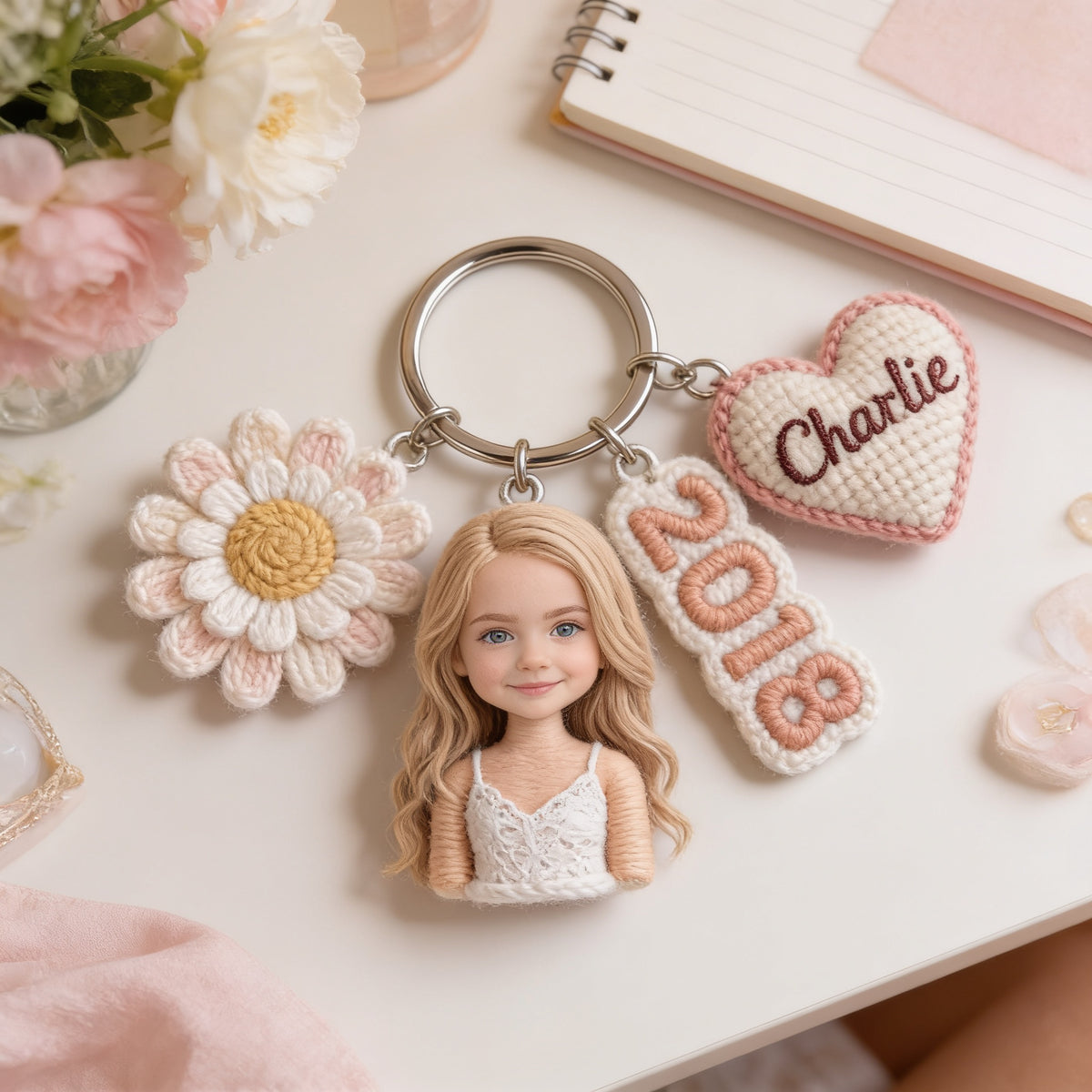Personalized Birthday Little Girl Keychain, Custom Gift for Daughter Granddaughter Niece