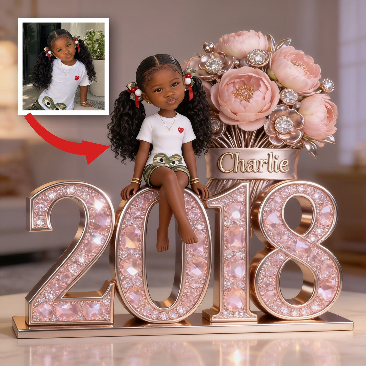 Personalized Birthday Black Little Girl Custom Shaped Acrylic Plaque Gift For Daughter Granddaughter Niece