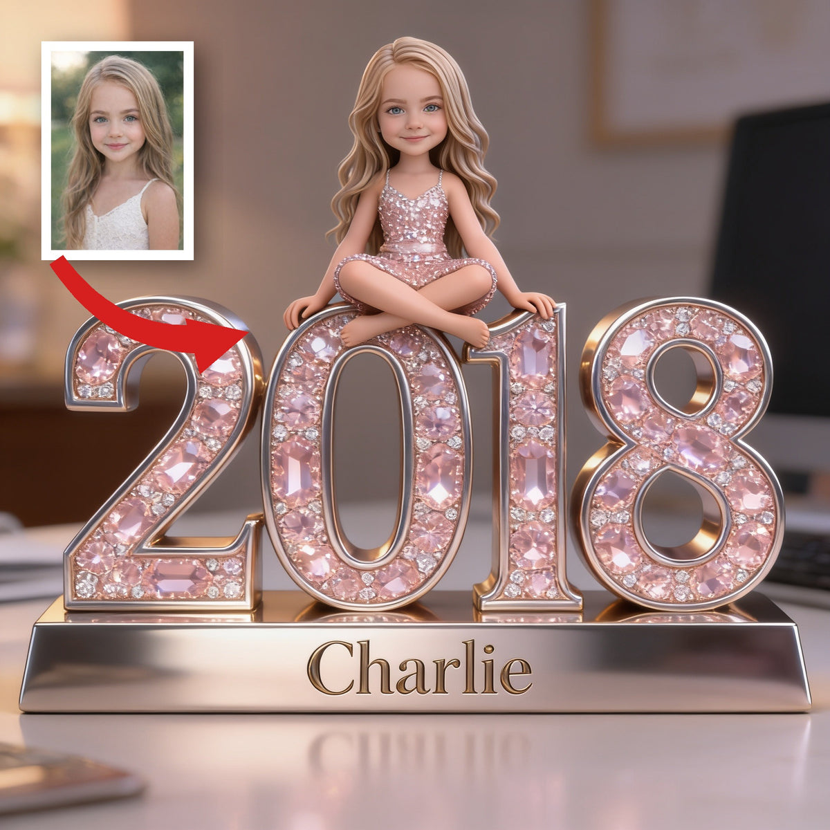 Personalized Little Girl 2018 Custom Shaped Acrylic Plaque Birthday Gift for Daughter Granddaughter Niece