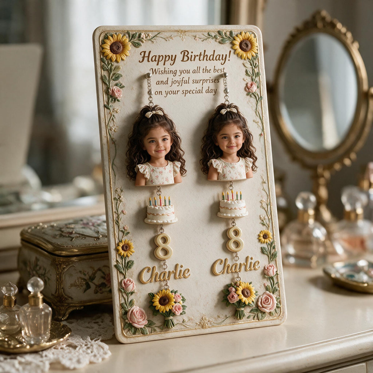 Personalized Birthday Latina Little Girl Earrings with Display Card, Gift for Daughter Granddaughter Niece