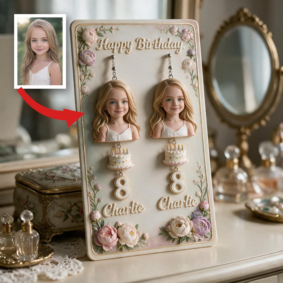 Personalized Birthday Little Girl Earrings with Display Card, Gift for Daughter Granddaughter Niece