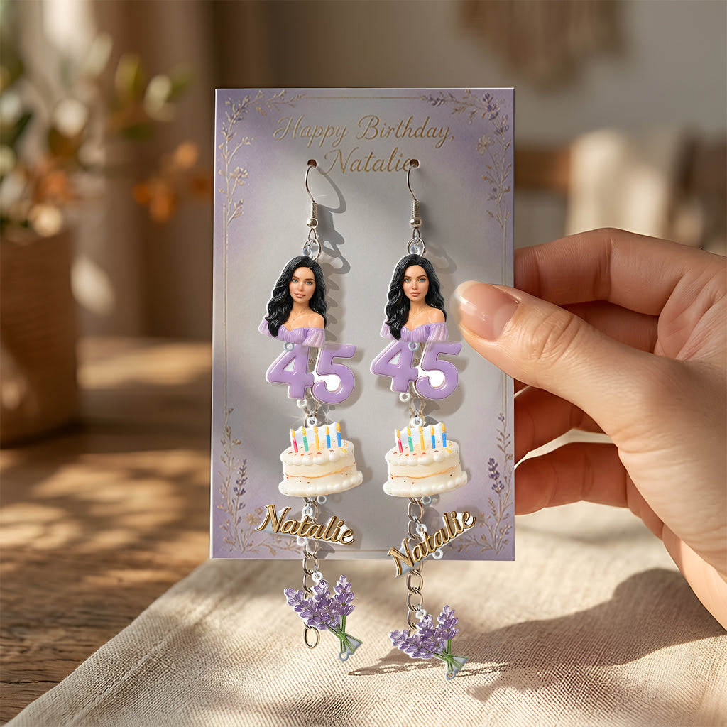 Personalized 50th Birthday Middle-Aged Black Woman Earrings with Display Card Gift