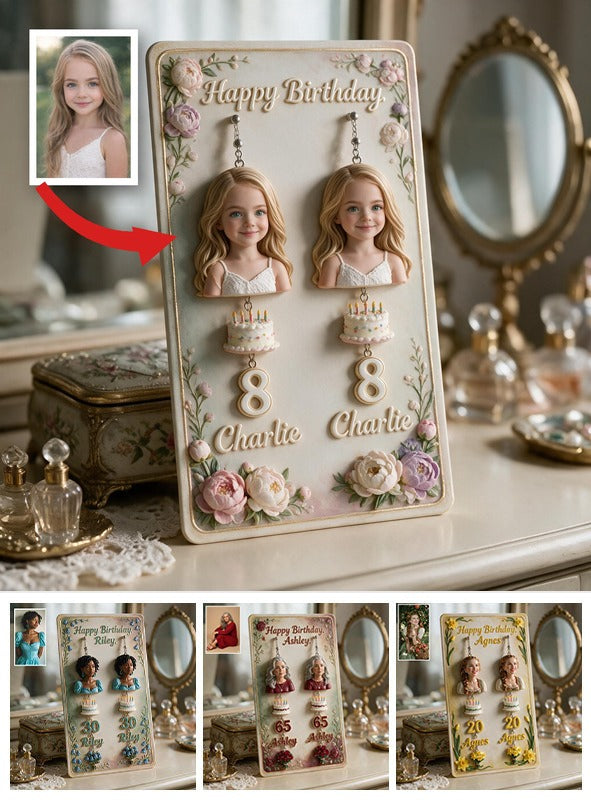 Personalized Birthday Little Girl Earrings with Display Card, Gift for Daughter Granddaughter Niece