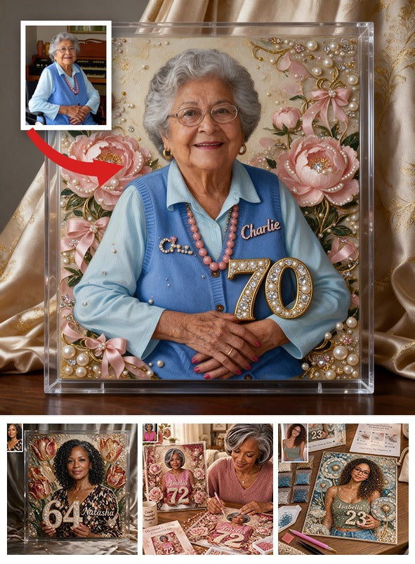 Personalized 70th Birthday Older Latina Woman Diamond Painting Ornament Kit, Grandma Gift