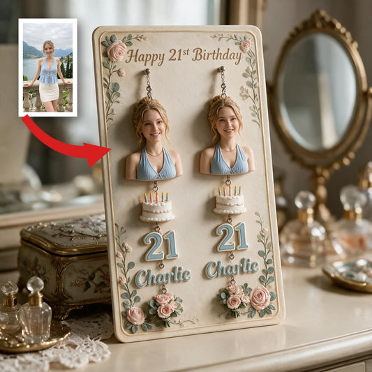 Personalized 21st Birthday Woman Earrings with Display Card, Gift for Her