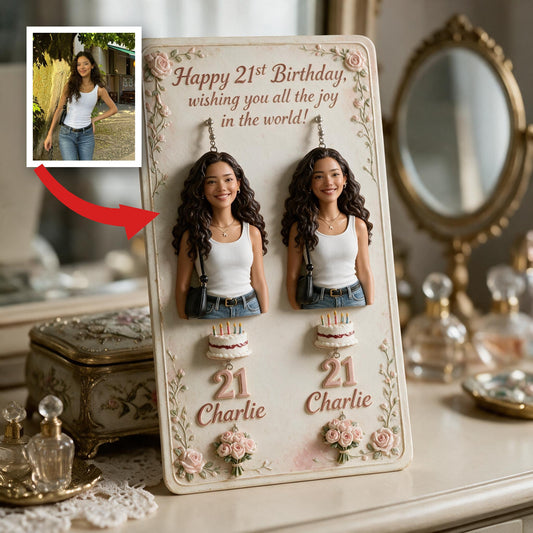 Personalized 21st Birthday Latina Woman Earrings with Display Card Gift for Her