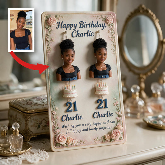 Personalized 21st Birthday Black Woman Earrings with Display Card Gift for Her