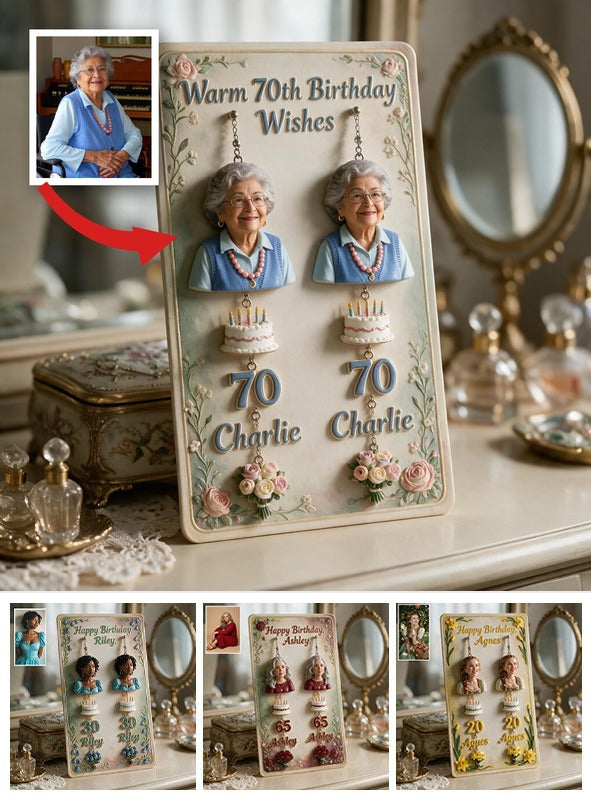 Personalized 70th Birthday Older Latina Woman Earrings with Card, Gift for Grandma Mom Wife