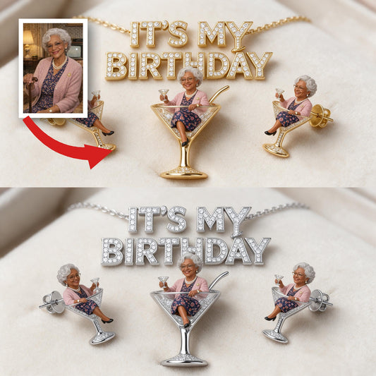 Personalized 70th Birthday Older Black Woman Pendant Necklace & Stud Earrings