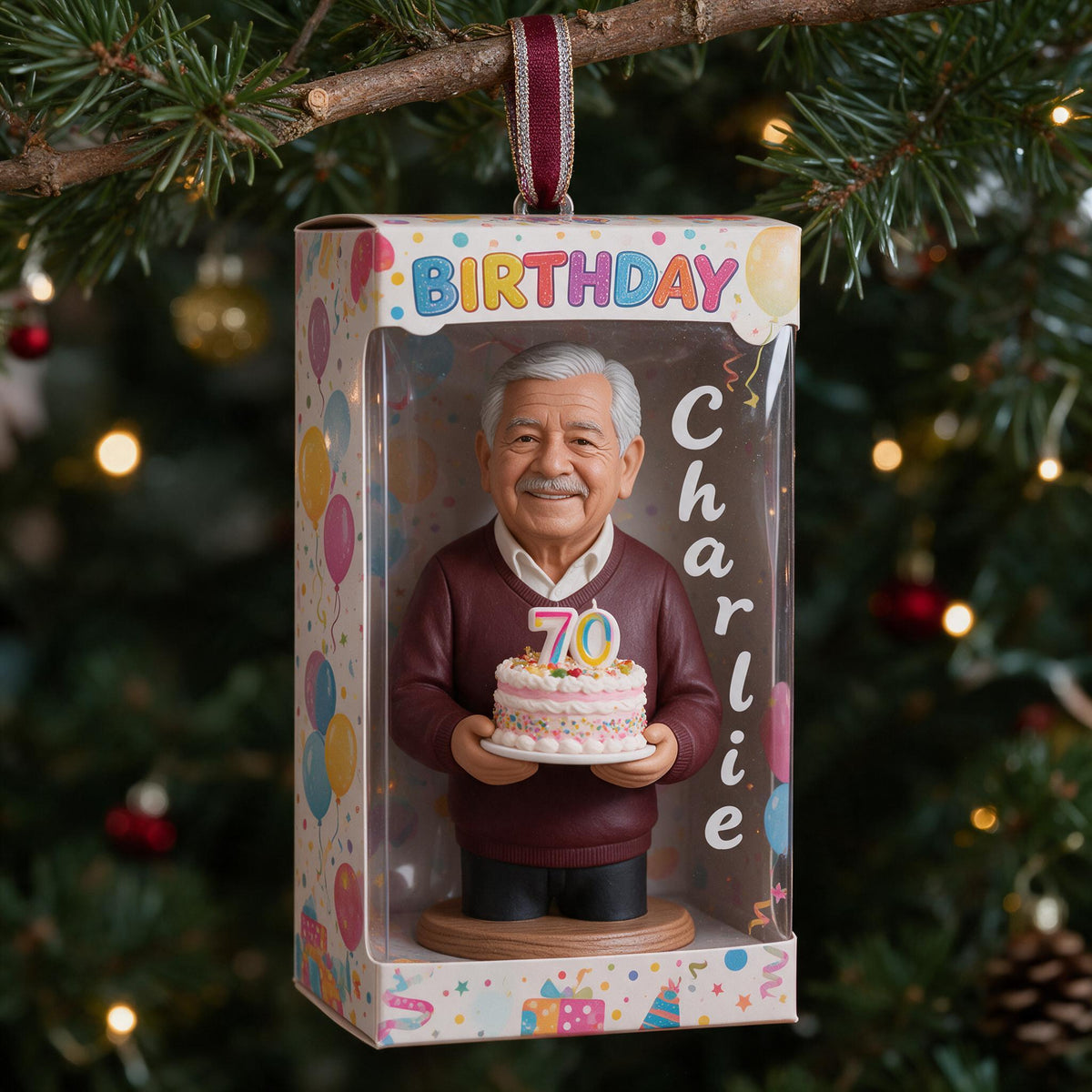 Personalized 70th Birthday Older Latino Man Ornament Gift for Dad Grandpa Husband