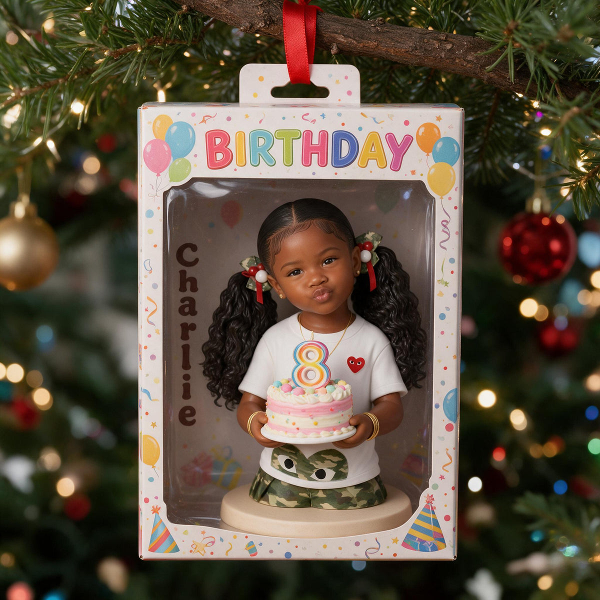Personalized Birthday Black Little Girl Ornament, Gift for Daughter Granddaughter Niece