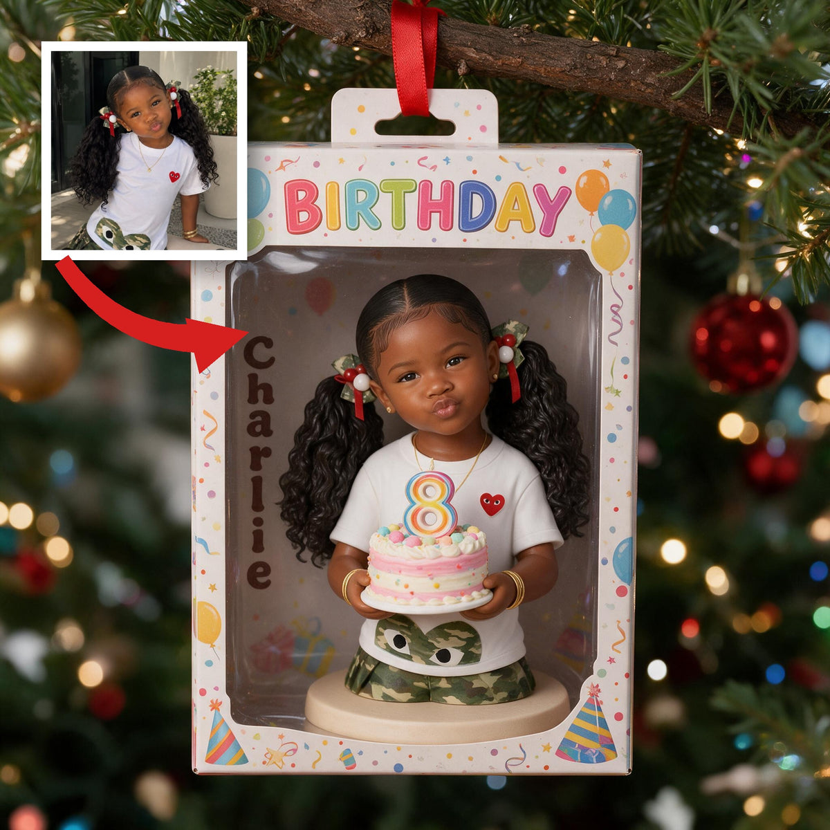 Personalized Birthday Black Little Girl Ornament, Gift for Daughter Granddaughter Niece