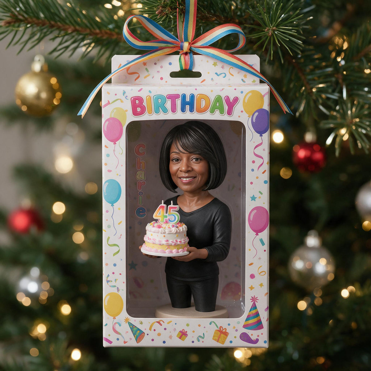 Personalized 45th Birthday Middle-Aged Black Woman Keepsake Ornament