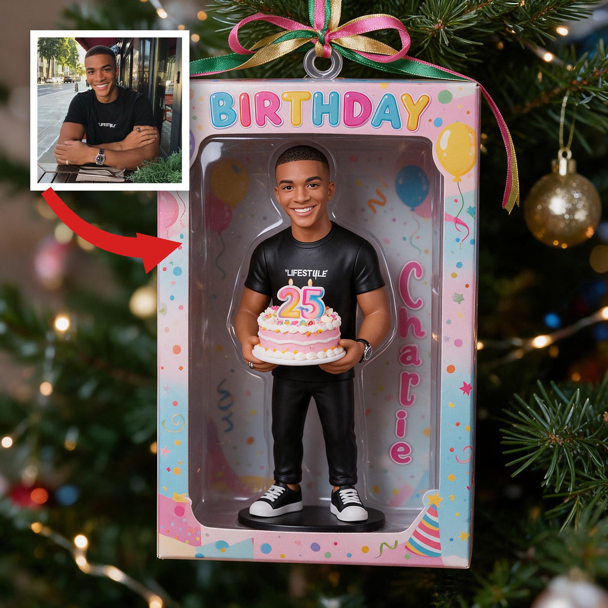 Personalized 25th Birthday Black Man Ornament, Gift for Him