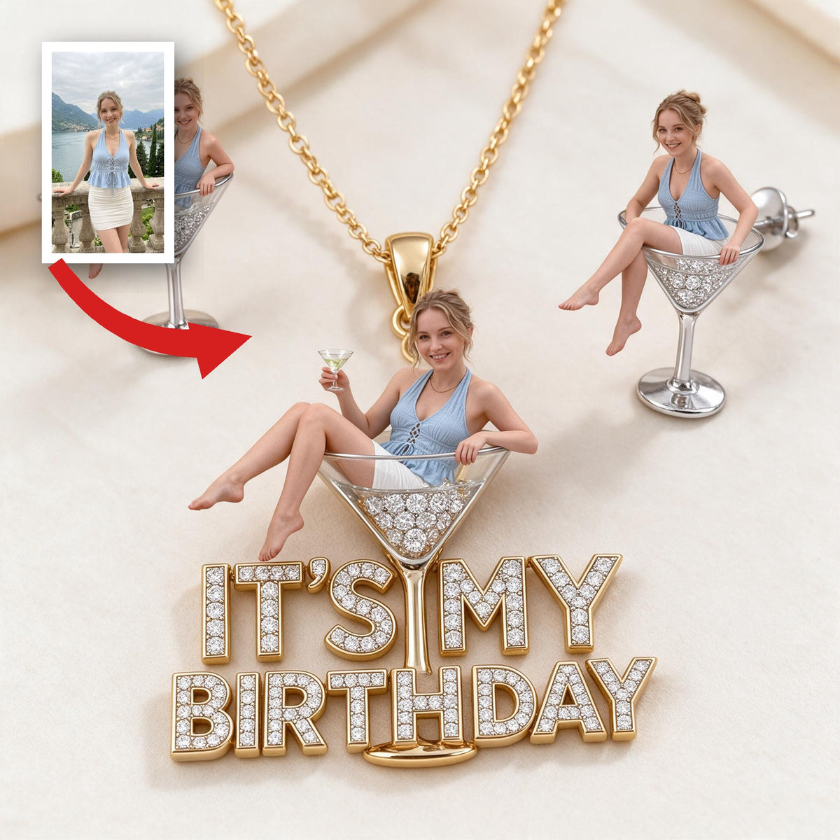 Personalized 21st Birthday Woman Pendant Necklace & Stud Earrings Set