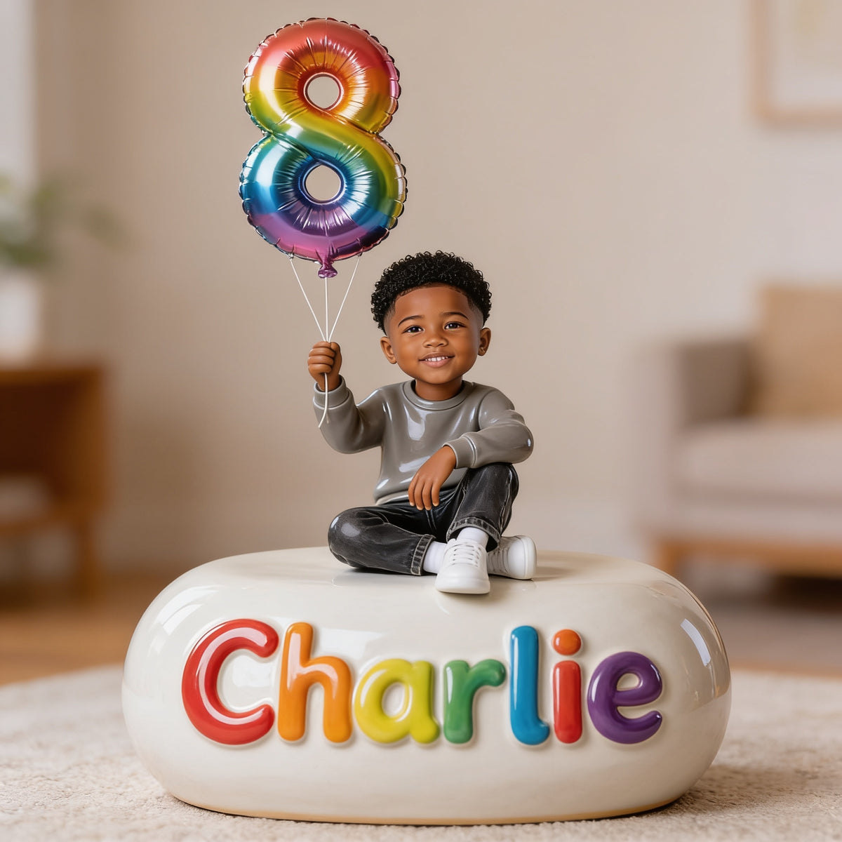 Personalized Birthday Black Little Boy Custom Shaped Acrylic Plaque Gift for Son Grandson