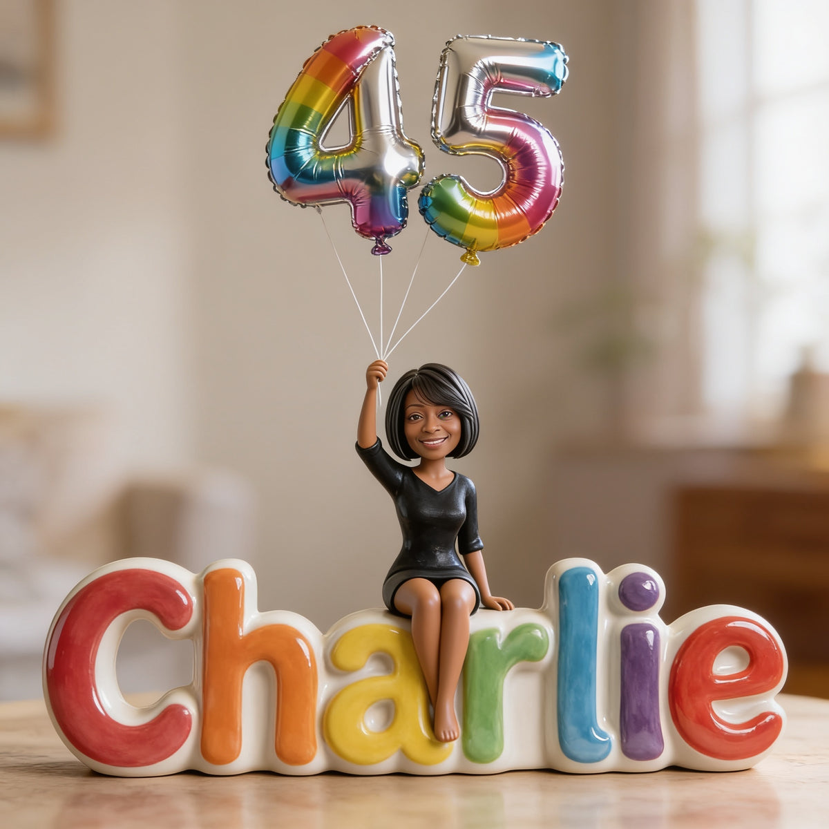 Personalized 45th Birthday Middle-Aged Black Woman Custom Shaped Acrylic Plaque