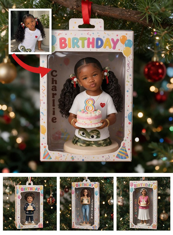 Personalized Birthday Black Little Girl Ornament, Gift for Daughter Granddaughter Niece