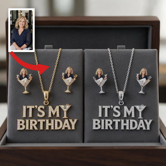 Personalized 50th Birthday Middle-Aged Woman Pendant Necklace & Stud Earrings